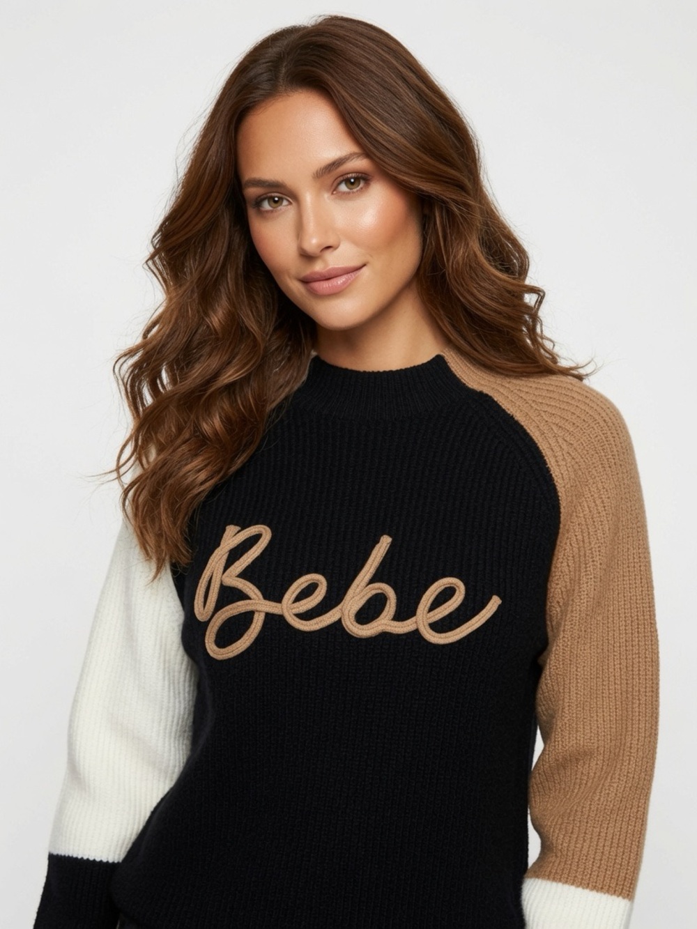 BEBE Black Ribbed Knit Top with Logo Tag Size S